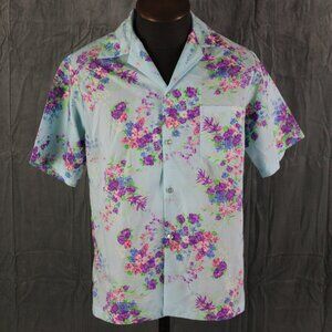 Vintage Hawaiian Shirt - Light Blue with Purple Floral by Hilo Hattie -Mens L